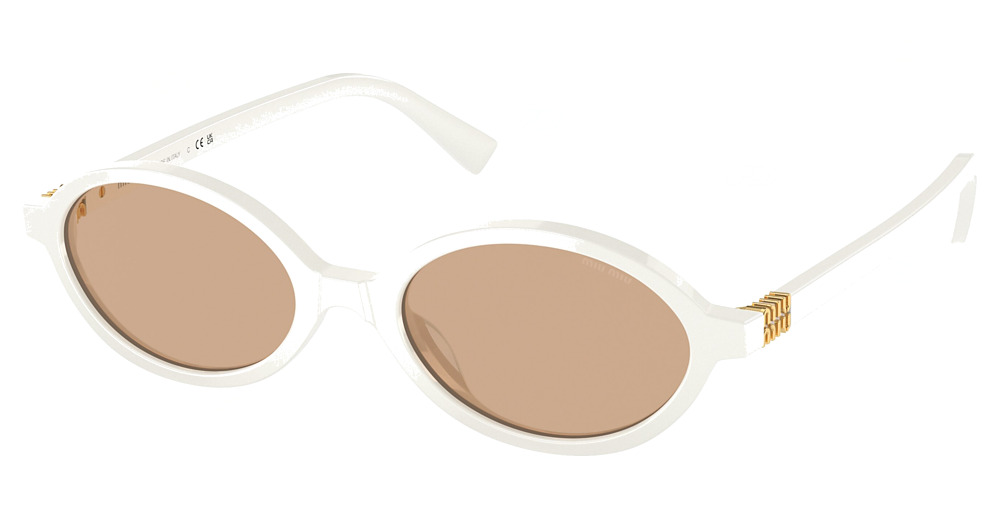Miu Miu MU 04ZSF round sunglasses in White/Light Orange Mirror Silver Int