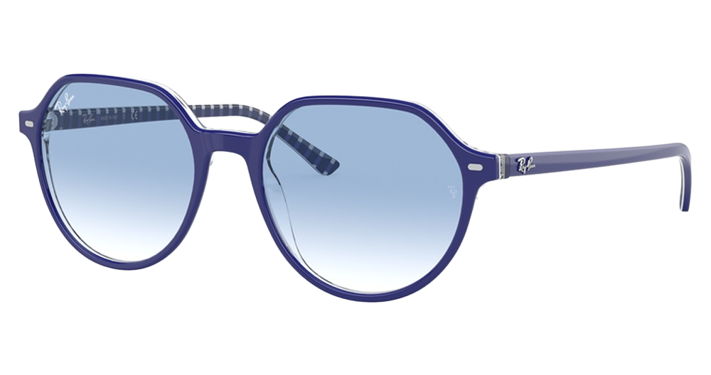 Ray-Ban RB2195 THALIA round sunglasses in Blue on Vichy Blue/White/Clear Gradient Blue