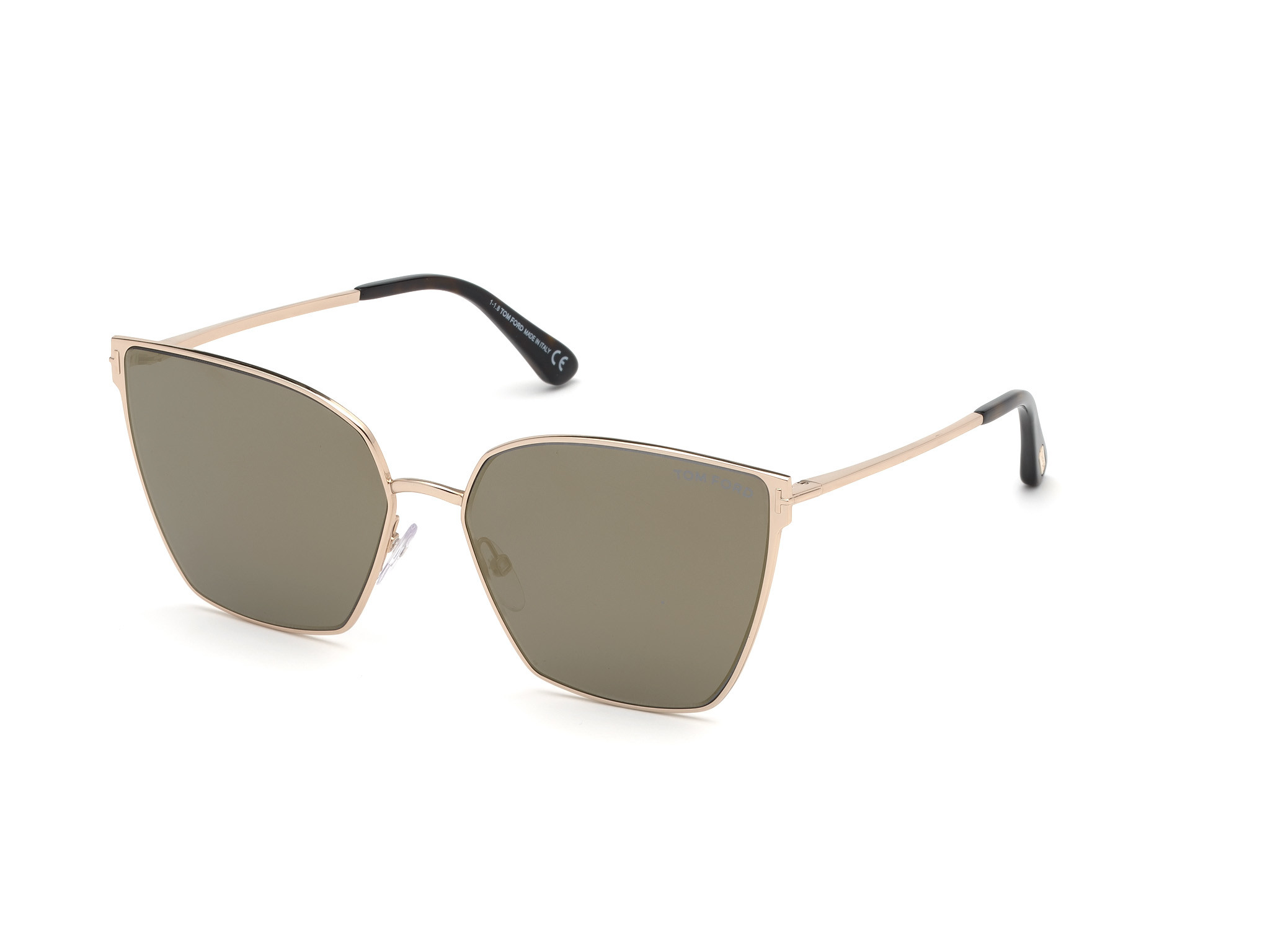 Tom Ford FT0653 Helena square sunglasses in Rose Gold, Dark Havana Temple Tips