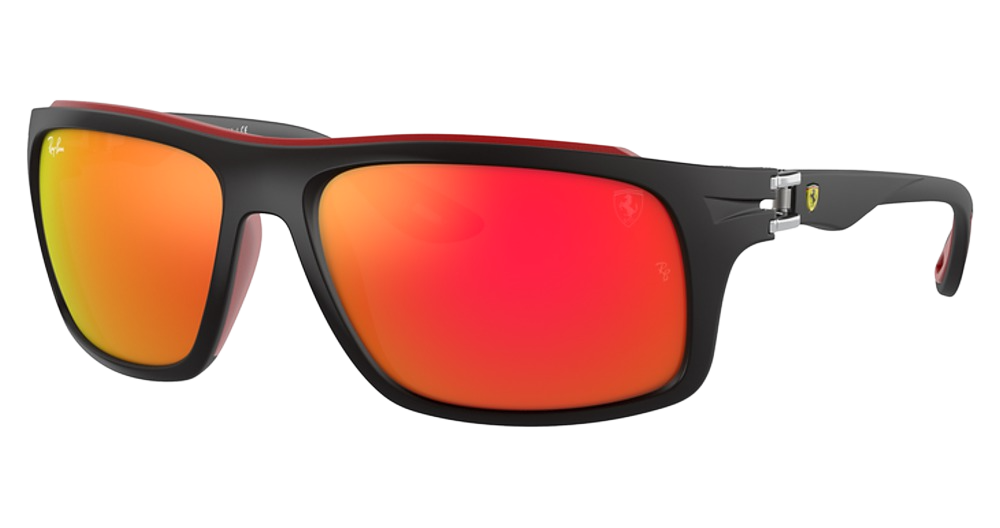 Ray-Ban RB4364M rectangle sunglasses in Matte Black/Brown Mirror Orange