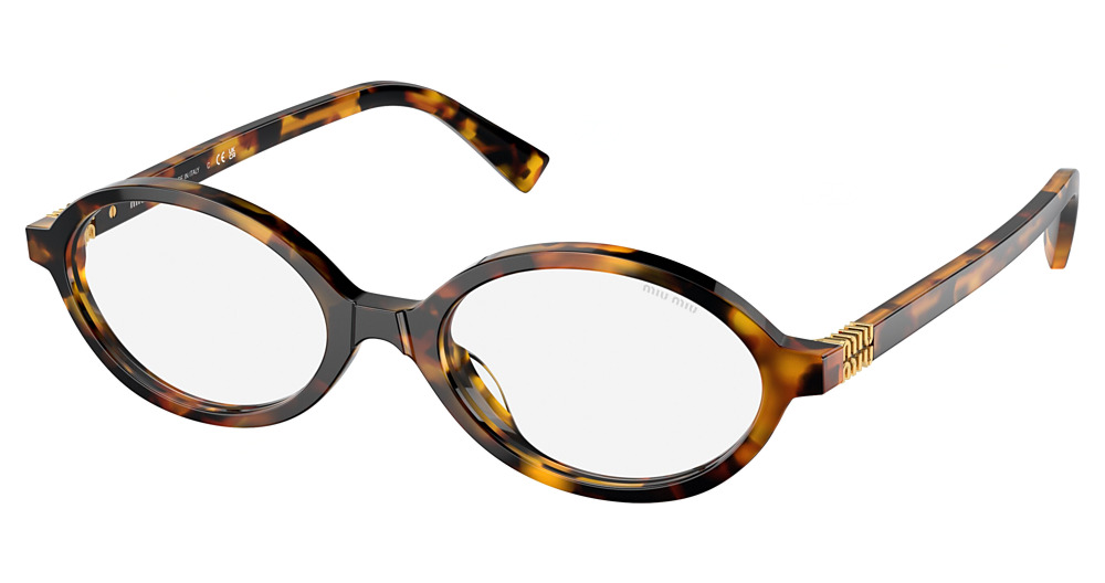 Miu Miu MU 04ZS round sunglasses in Honey Havana/Clear Blue Light Filter