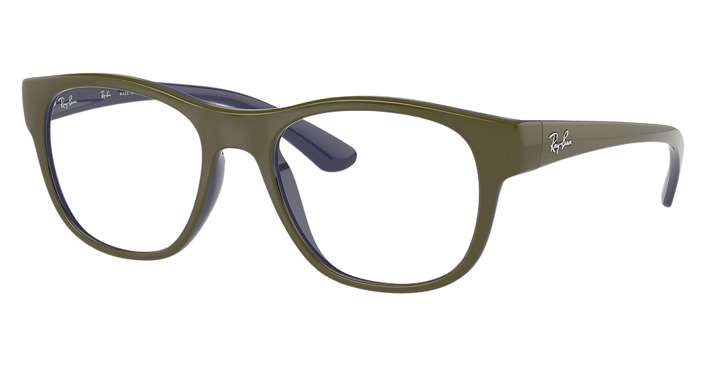 Ray-Ban RX7191 round eyeglasses in Matte Green on Blue