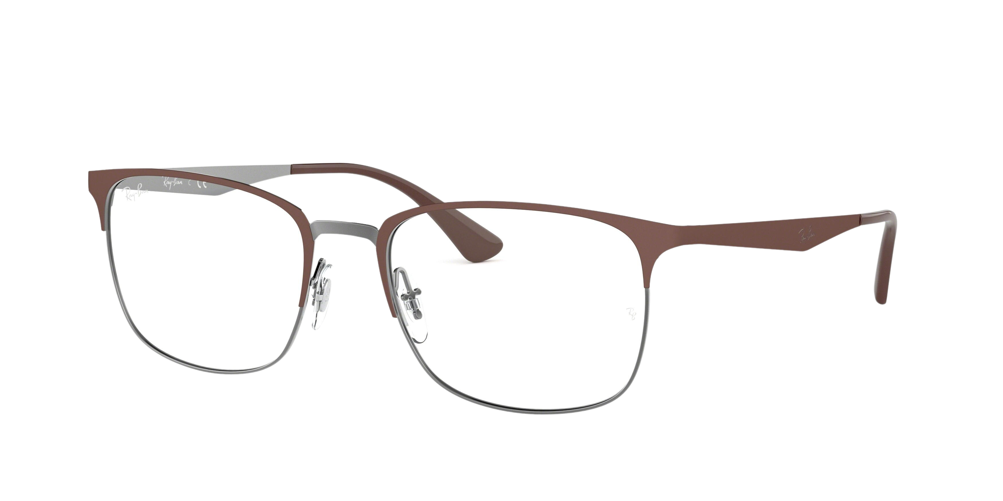 Ray-Ban RX6421 square eyeglasses in Top Matte Brown on Shiny Gunme
