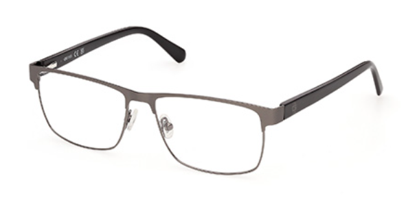 Matte gunmetal rectangular metal eyeglasses with black acetate temples