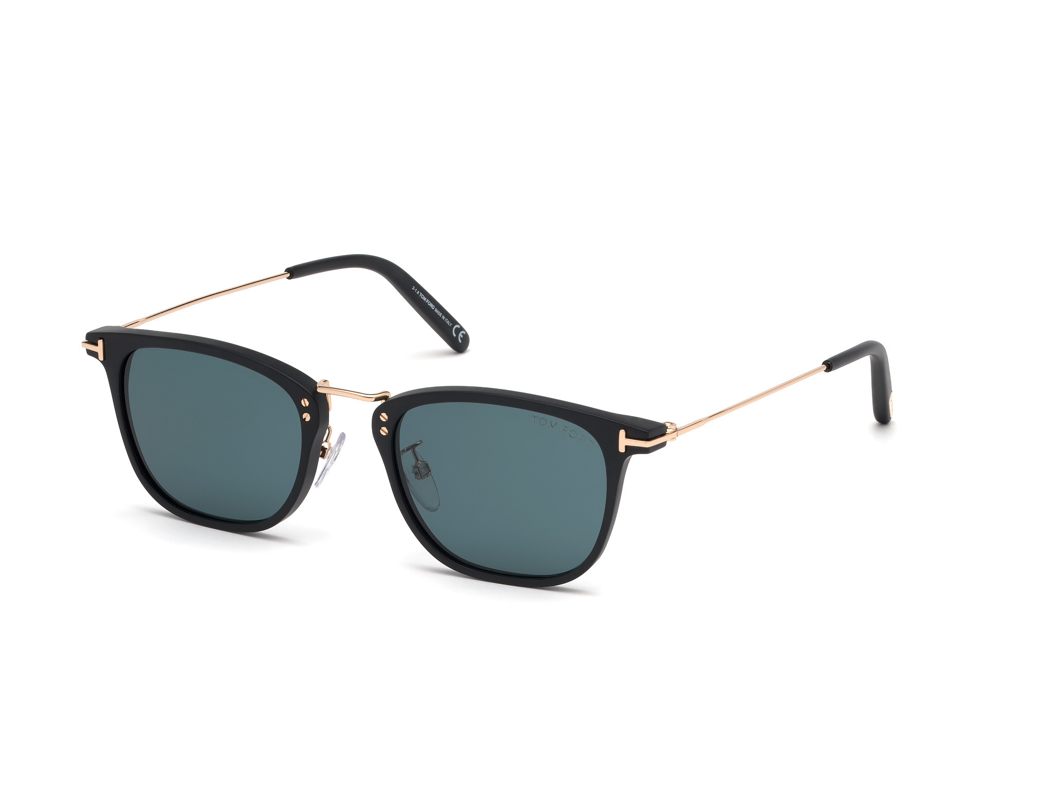 Tom Ford FT0672 Beau square sunglasses in Matte Black, Shiny Rose Gold/Blue Lenses