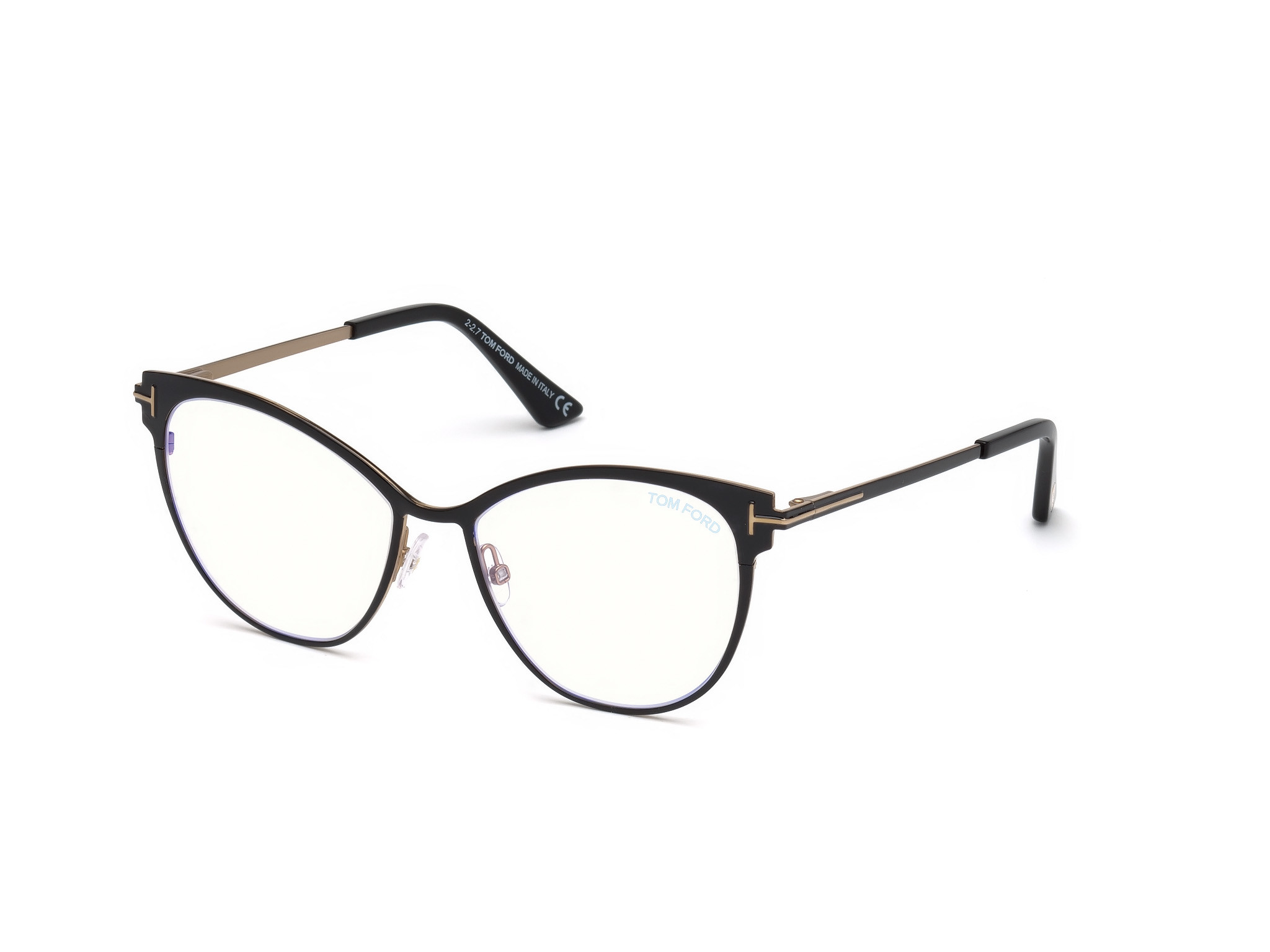 Tom Ford FT5530-B cateye eyeglasses in Shiny Black, Shiny Rose Gold