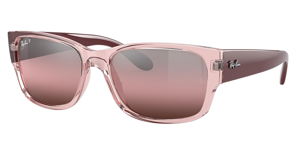 Ray-Ban RB4388 round sunglasses in Transparent Pink/Polarized Wine