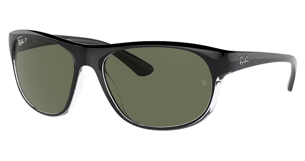 Ray-Ban RB4351 round sunglasses in Black on Transparent/Dark Green Polarized