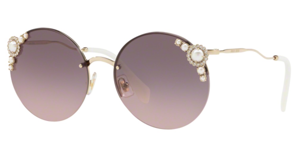 Miu Miu MU 52TS round sunglasses in Pale Gold/Pink Gradient Grey