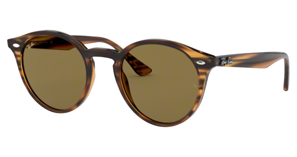 Ray-Ban RB2180 round sunglasses in Striped Red Havana/Dark Brown