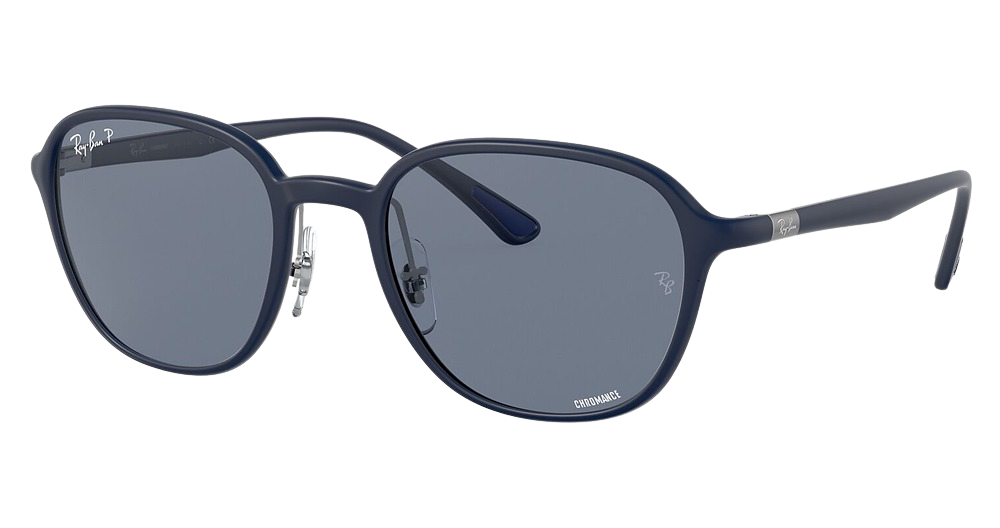 Ray-Ban RB4341CH round sunglasses in Sanding Dark Blue/Blue Polarized