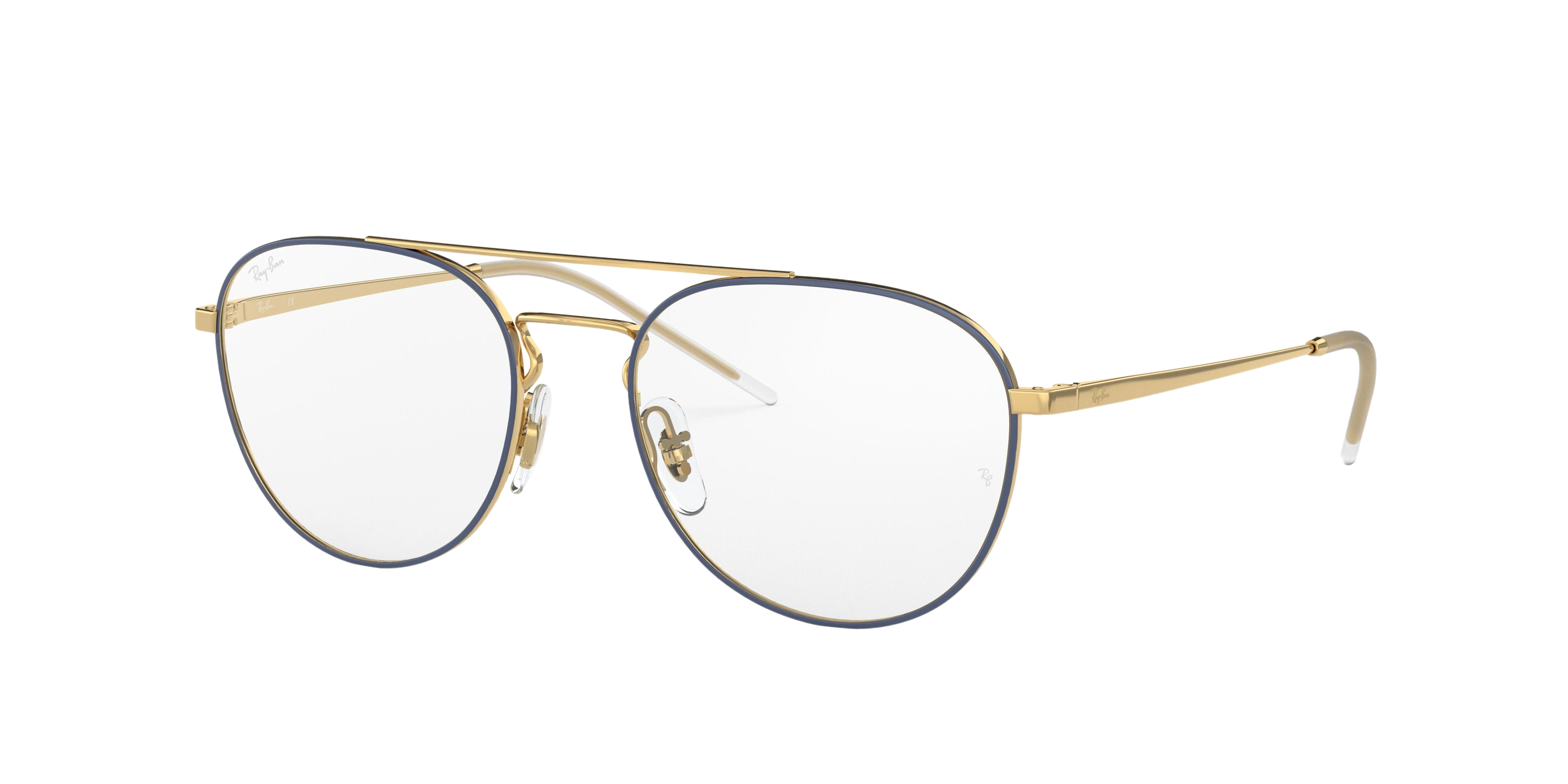 Ray-Ban RX6414 round eyeglasses in Gold Top Blue