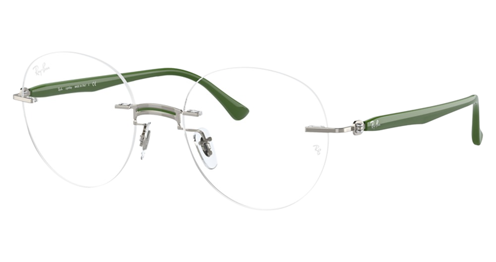 Ray-Ban RX8768 round eyeglasses in Military Green on Silver