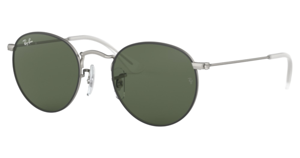 Ray-Ban RJ9547S JUNIOR ROUND round sunglasses in Rubber Black on Silver/Dark Green
