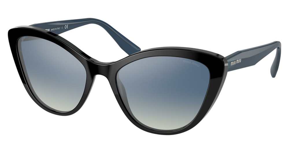 Miu Miu MU 05XSA cateye sunglasses in Black/Grey Grad Blue Mirror Silver