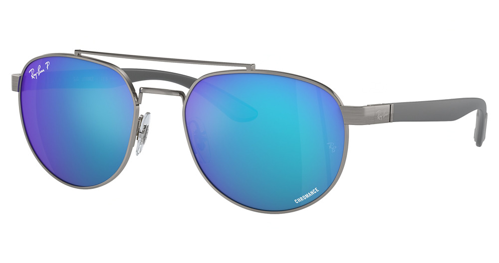 Ray-Ban RB3736CH round sunglasses in Gunmetal/Green Mir Blue Polarized