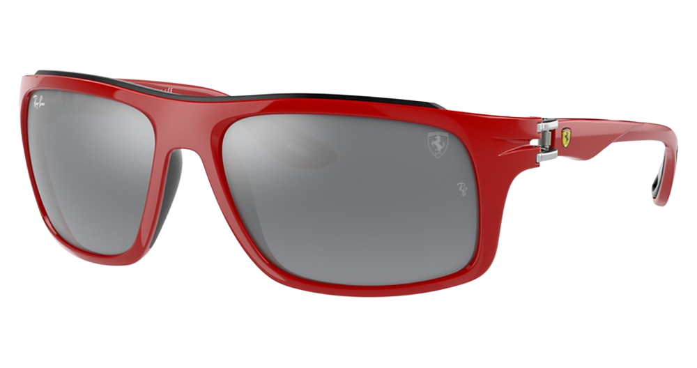 Ray-Ban RB4364M rectangle sunglasses in Red/Grey Mirror Silver Gradient