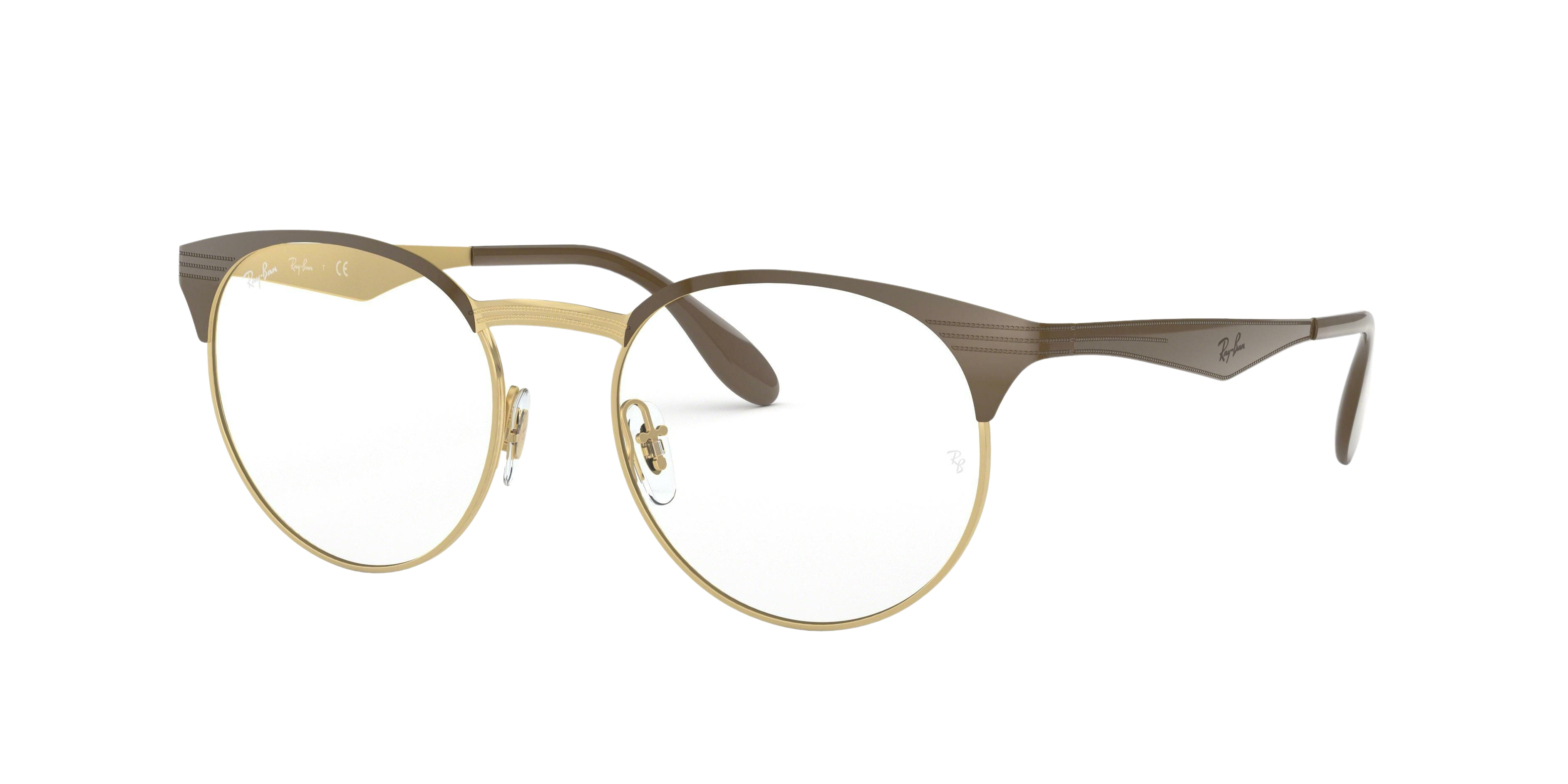 Ray-Ban RX6406 round eyeglasses in Gold/Shiny Brown