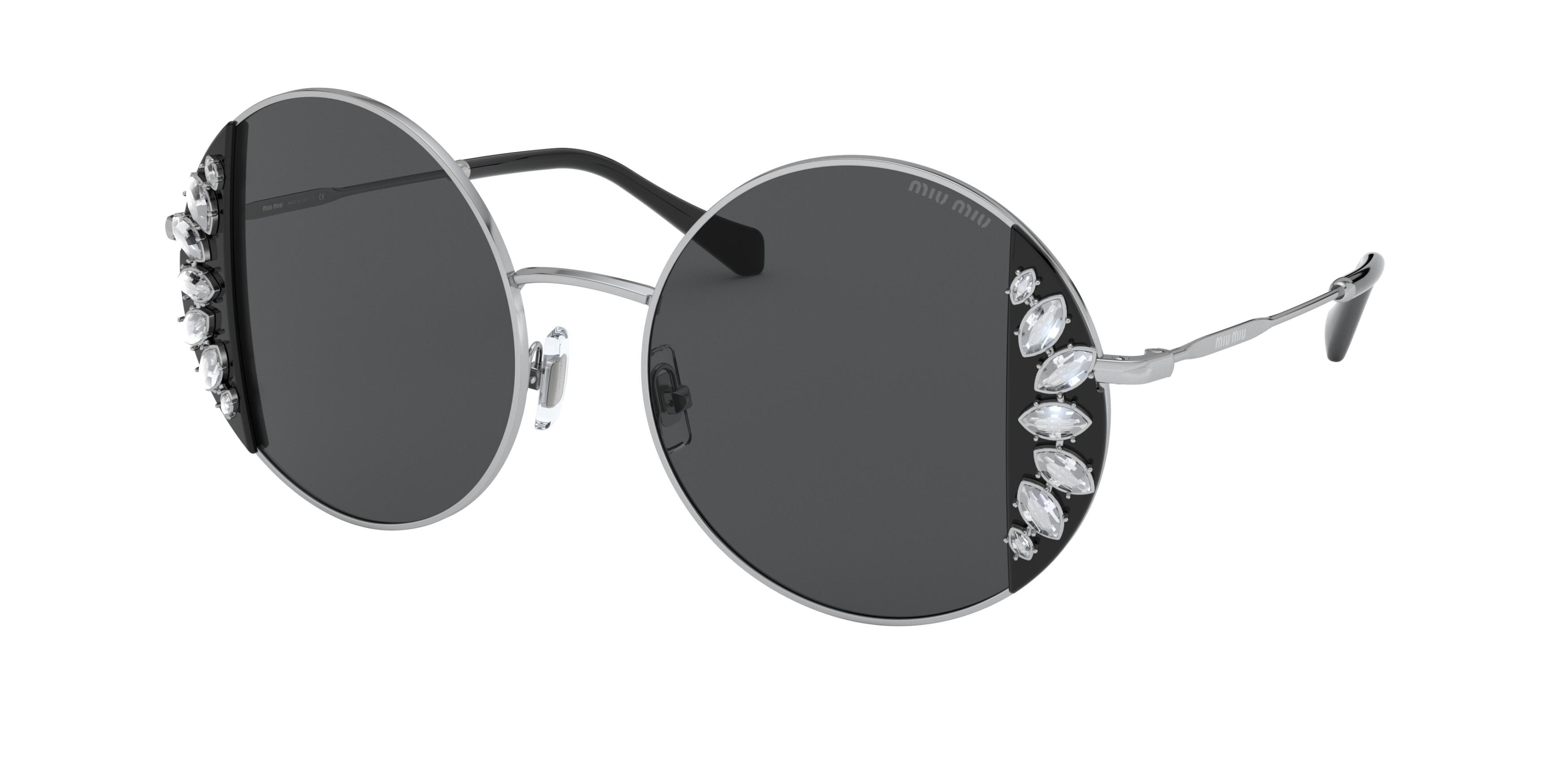 Miu Miu MU 57VS round sunglasses in Black/Silver