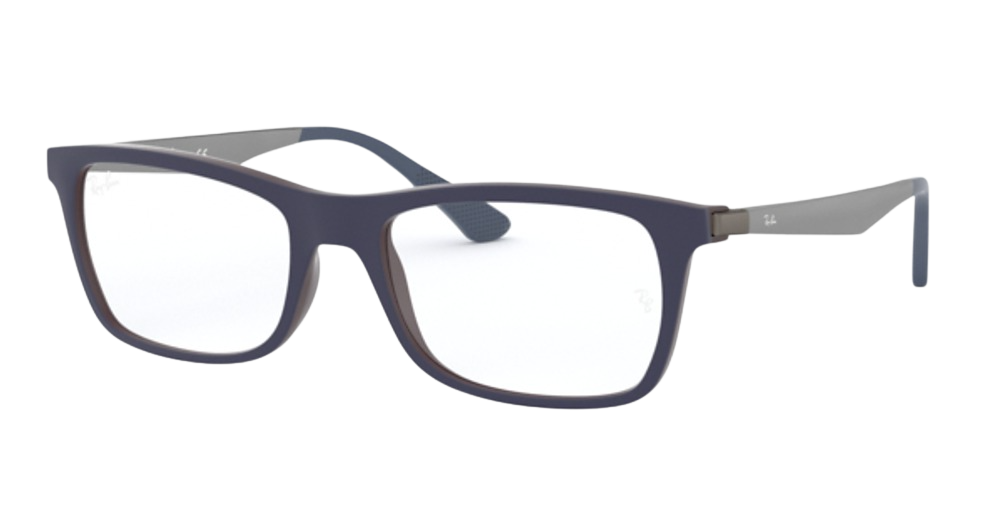 Ray-Ban RX7062 rectangle eyeglasses in Top Blue on Matte Brown