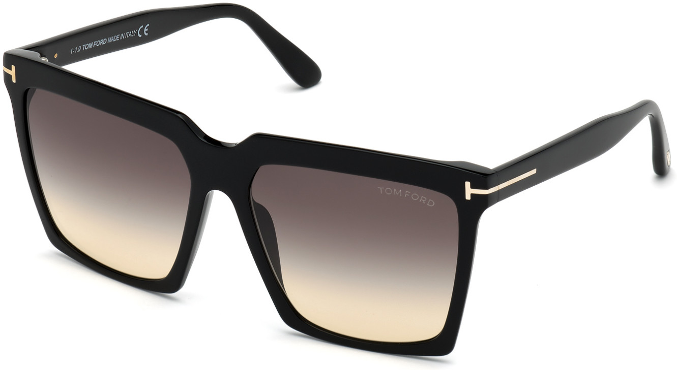 Tom Ford FT0764 Sabrina-02 square sunglasses in 01B Shiny Black/Smoke Gradient Yellow Lenses