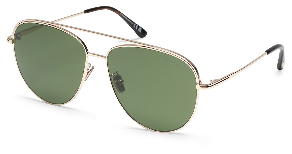 Tom Ford FT0954-D aviator sunglasses in Shiny Rose Gold/Green