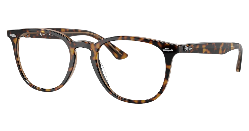 Ray-Ban RX7159F round eyeglasses in Havana on Transparent Brown
