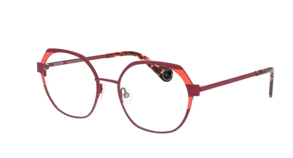 Bright violet metal irregular geometric eyeglasses with angular frame design