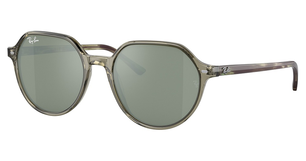 Ray-Ban RB2195F THALIA round sunglasses in Transparent Green/Grey Mirror