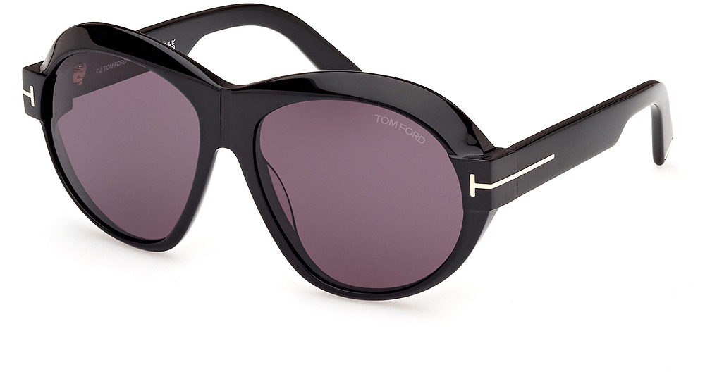Tom Ford FT1113 round sunglasses in Shiny Black/Smoke