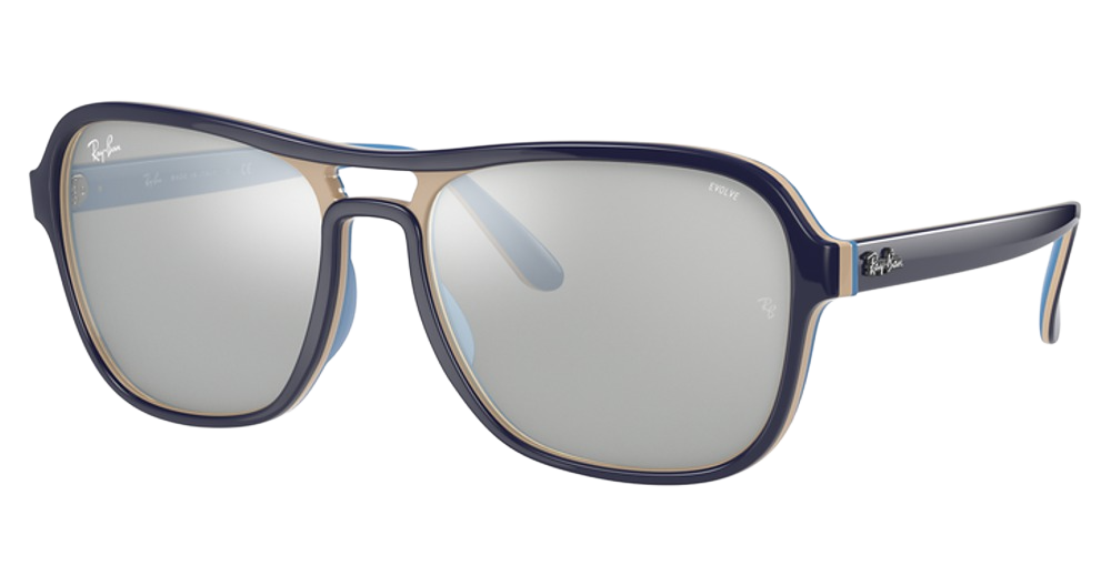 Ray-Ban RB4356 aviator sunglasses in Blue Creamy Light Blue/Photo Grey Mirror Grey