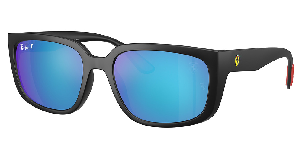 Ray-Ban RB4443M round sunglasses in Matte Black/Green Mir Blue Polarized