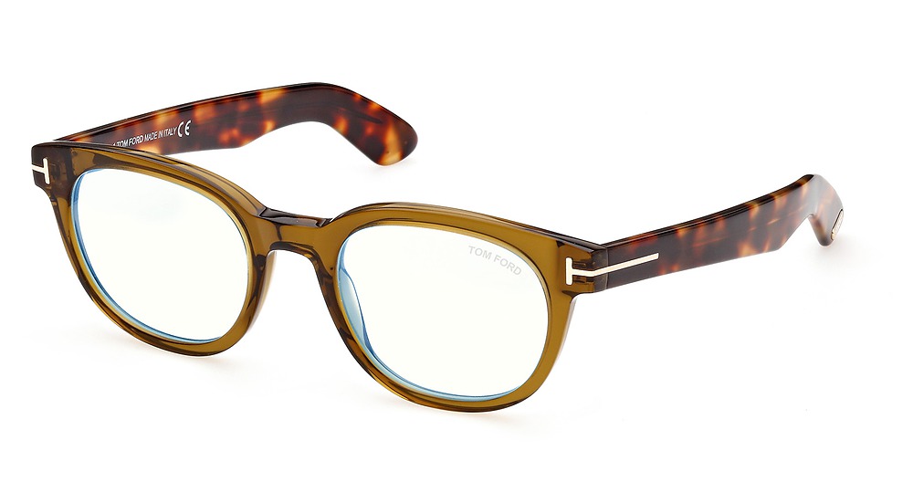 Tom Ford FT5807-B round eyeglasses in Shiny Dark Green