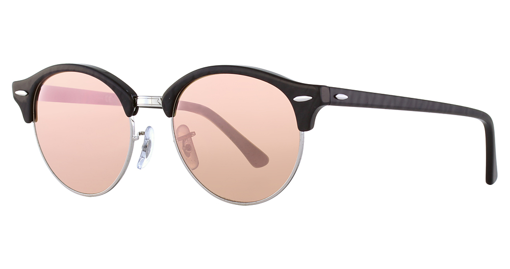 Ray-Ban RB4246 CLUBROUND round sunglasses in Top Wrinkled Black on Bl/Brown Mirror Pink