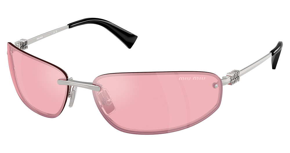 Miu Miu MU A50S rectangle sunglasses in Silver/Pink Mirror Lilac