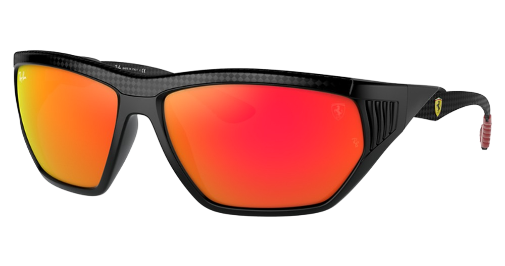 Ray-Ban RB8359M irregular sunglasses in Matte Black/Brown Mirror Orange