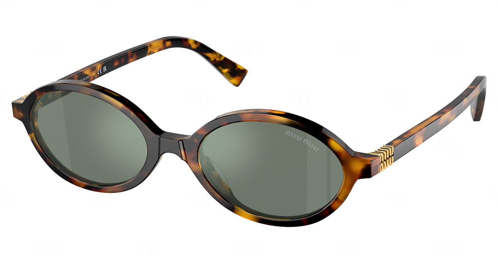Miu Miu MU 04ZSF round sunglasses in Honey Havana/Green Mirror Internal Silver
