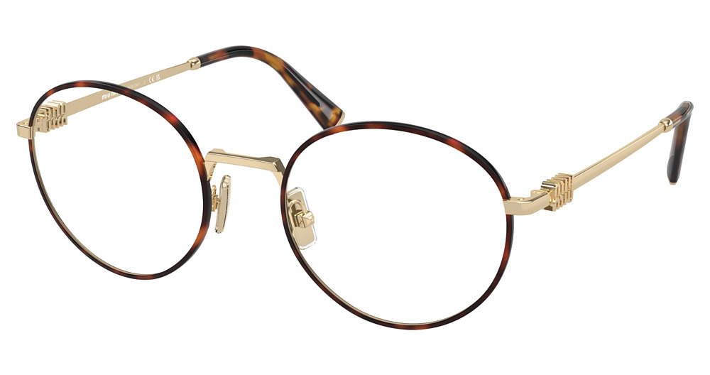 Miu Miu MU 52XV round eyeglasses in Havana/Pale Gold