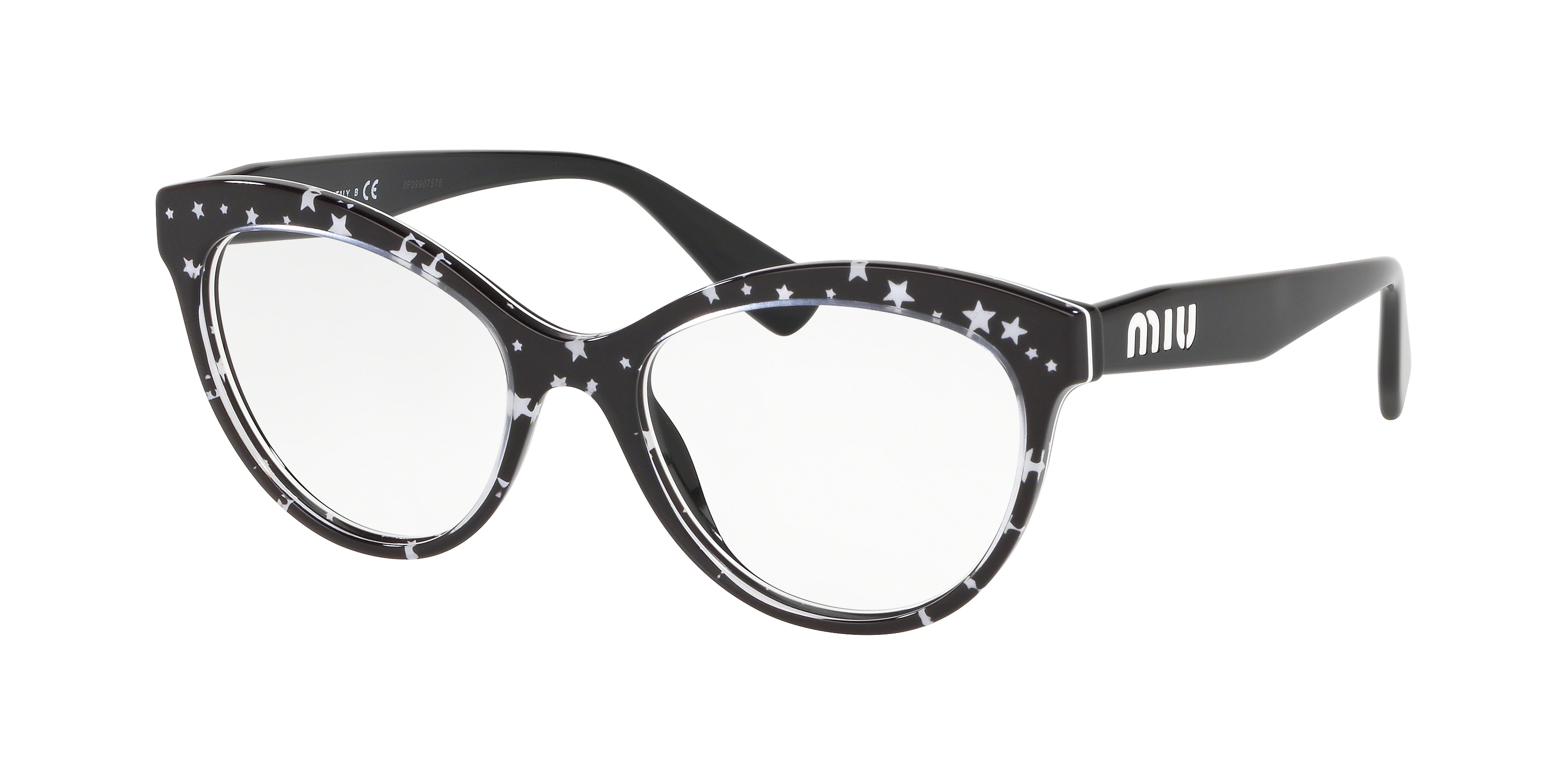 Miu Miu MU 04RV round eyeglasses in Black/White Stars