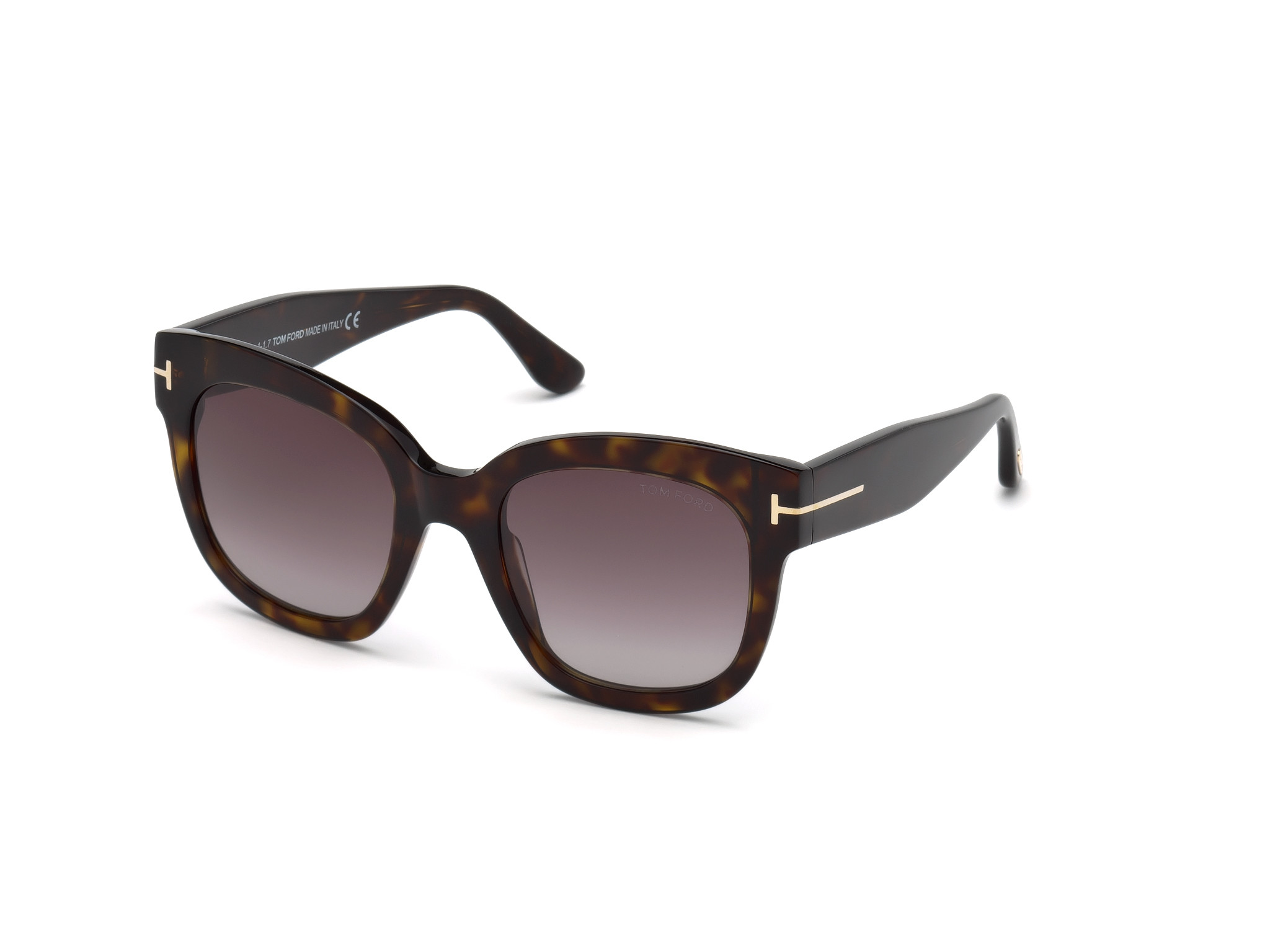 Shiny Classic Dark Havana, Rose Gold T Logo/ Gradient Burgundy Lenses