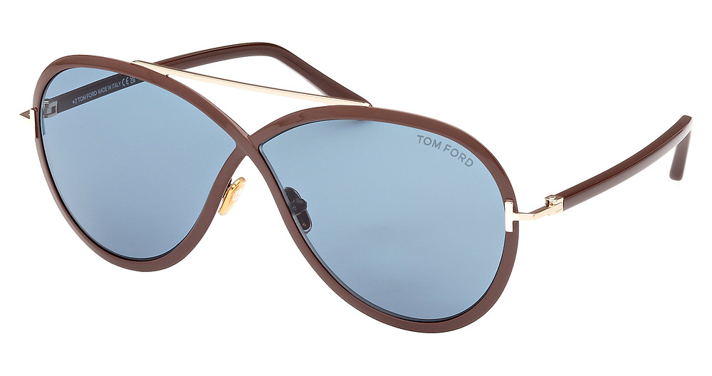 Tom Ford FT1007 round sunglasses in Shiny Dark Brown/Blue