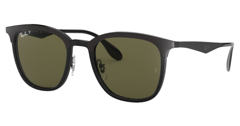Ray-Ban RB4278 square sunglasses in Black on Matte Black/Green