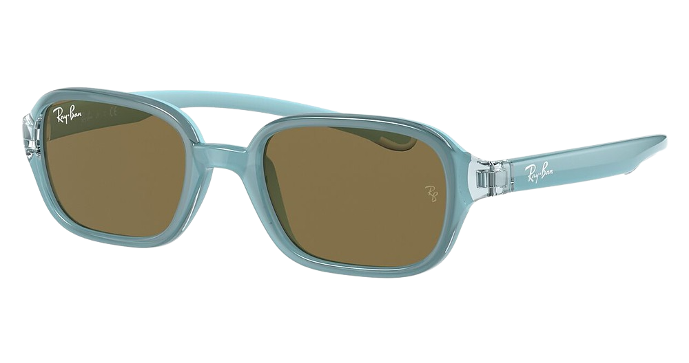 Ray-Ban RJ9074S round sunglasses in Light Blue on Rubber Lig/Dark Brown