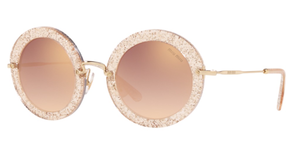 Miu Miu MU 13NS round sunglasses in Glitter Gold/Gradient Pink Mirror Pink