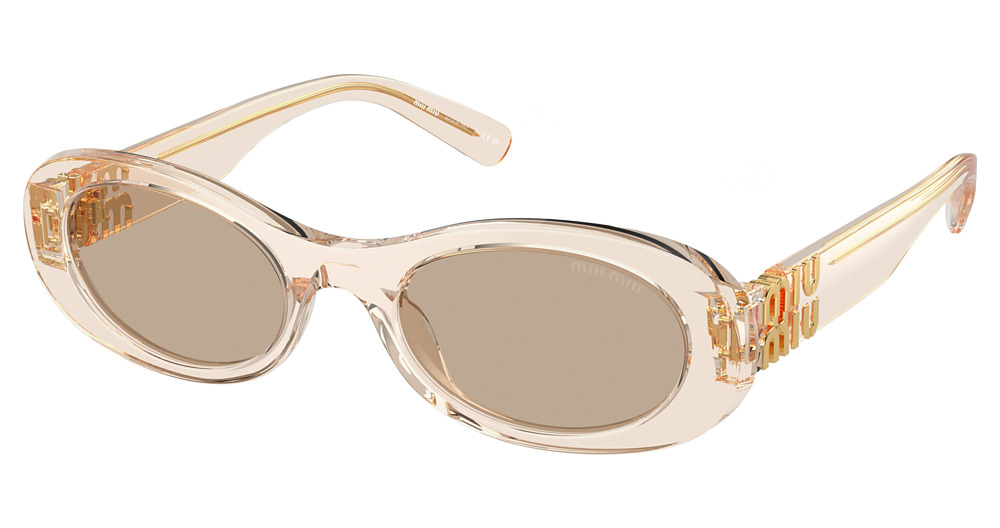 Miu Miu MU 06ZS round sunglasses in Sand Transparent/Dark Brown
