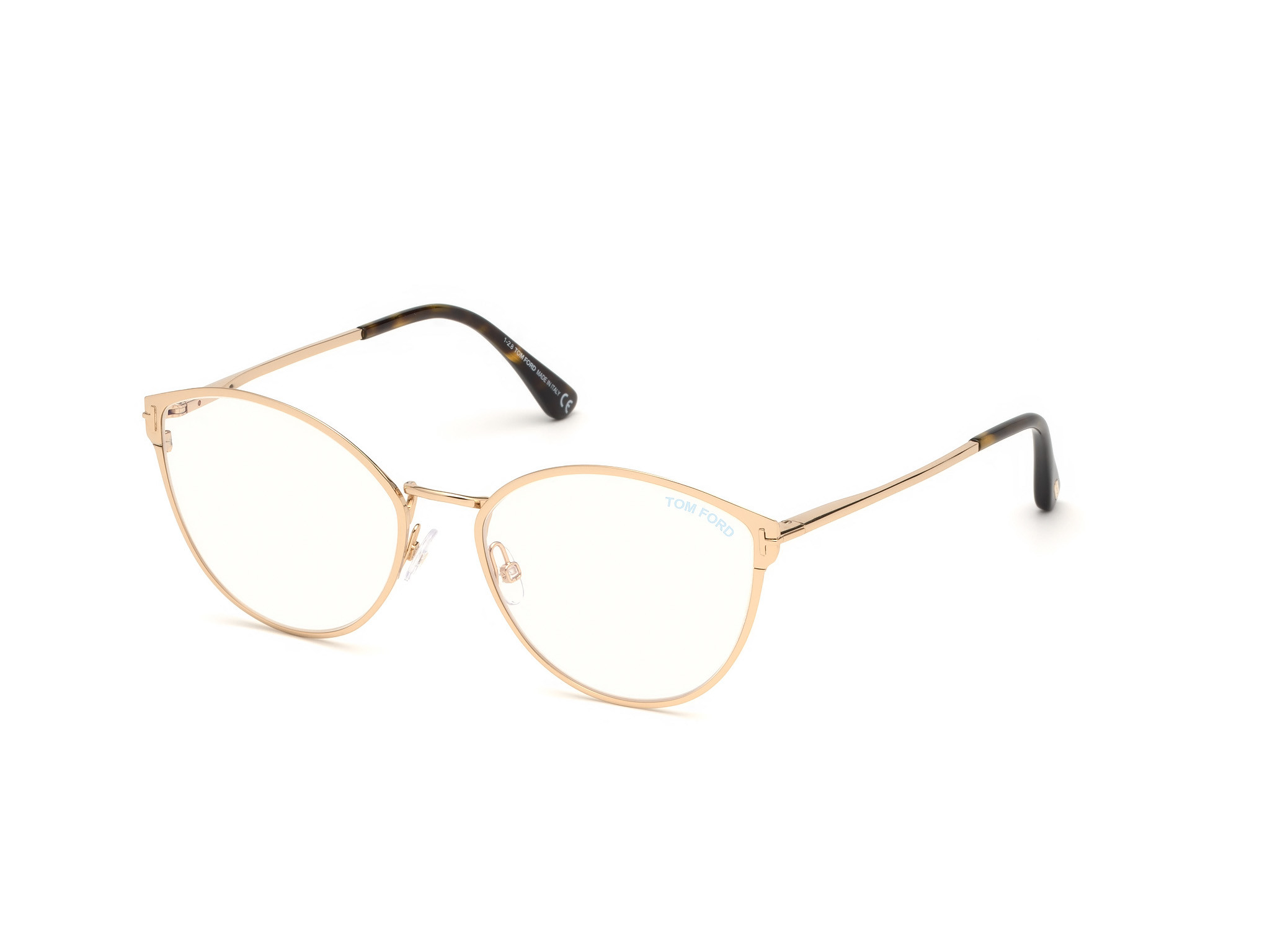 Tom Ford FT5573-B cateye eyeglasses in Shiny Rose Gold, Shiny Classic