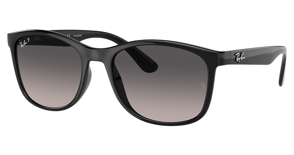Ray-Ban RB4374F round sunglasses in Black/Polarized Grey Gradient