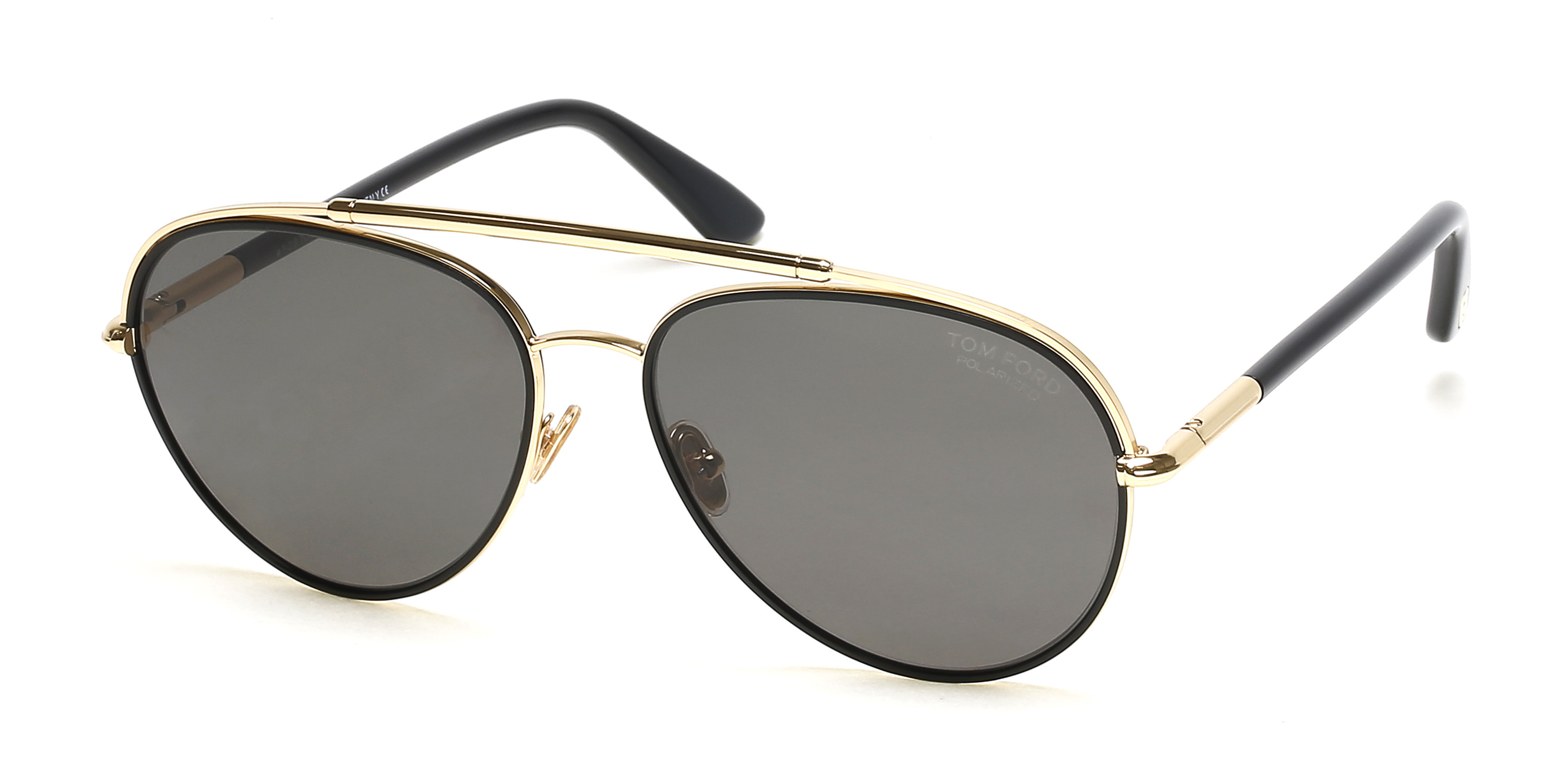 Tom Ford FT0748 Curtis round sunglasses in Shiny Black/Polarized Smoke Lenses