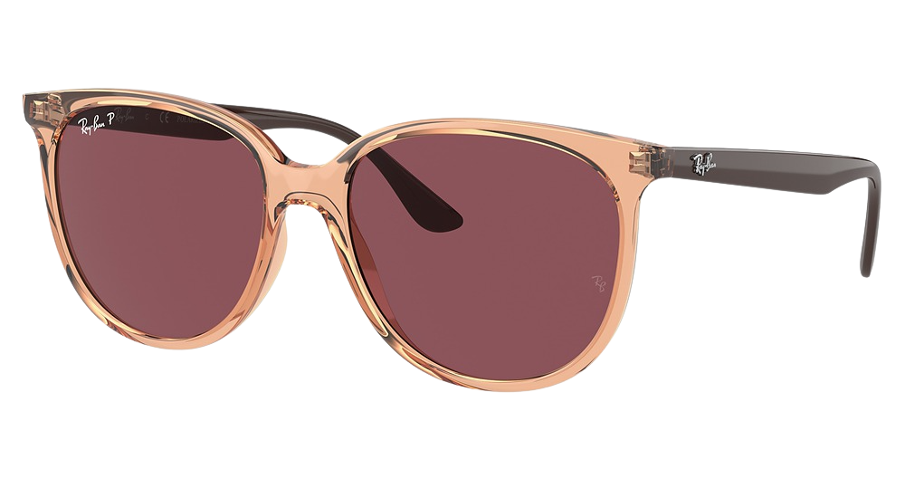 Ray-Ban RB4378F round sunglasses in Transparent Brown/Purple Polarized