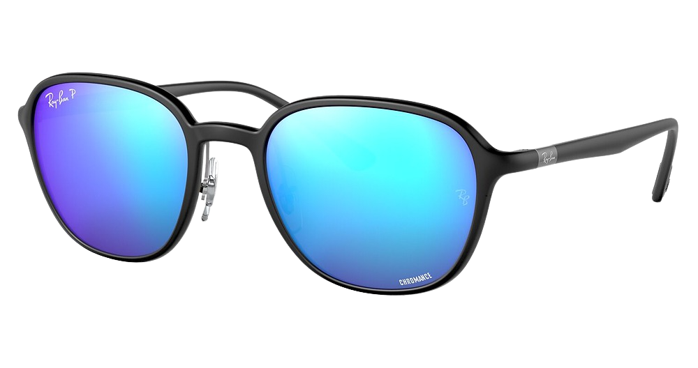 Ray-Ban RB4341CH round sunglasses in Sanding Black/Green Mir Blue Polarized